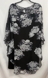 Connected Apparel Chiffon Overlay Dress Black Gray Floral Womens Plus Size 18W - Picture 1 of 9