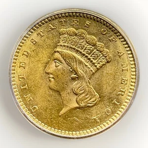 1861 GOLD USA PRINCESS HEAD $1 DOLLAR CIVIL WAR ERA ICG MINT STATE 63+ MS63+ - Picture 1 of 20
