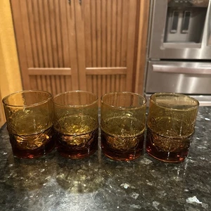 Vintage Glass Amber Harvest Grape Juice Water Glasses Set Of 4 - Picture 1 of 5