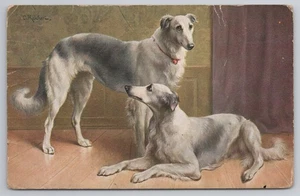 WWI Borzoi Russian Wolfhound Dog Postcard Artist Carl Reichert APO Postmark - Picture 1 of 2