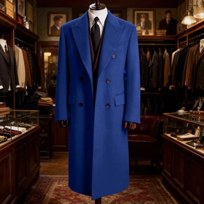 Wool Blend Men Coats Overcoats Peak Lapel Jackets Double Breasted Outside Wear - Image 1 of 4