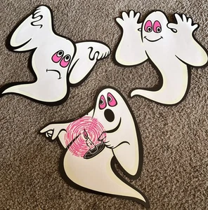 VTG 1980s 3 Beistle Glow In The Dark Die Cut Ghost Halloween Wall Decoration - Picture 1 of 6