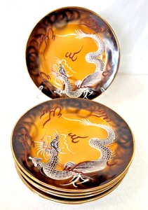 Rare Golden Dragon Ware Dessert Plates by Satsuma Rising Sun Moriage ~ Set of 6 - Picture 1 of 7