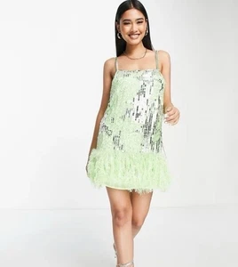 ASOS Edition Apfelgrün Pailletten & Federn Micro Minikleid Flapper Party - Bild 1 von 15