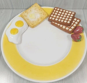 Vintage Lotus Novelty Home Breakfast Platter 14.5” 3D Eggs Waffles Toast Berries - Picture 1 of 11