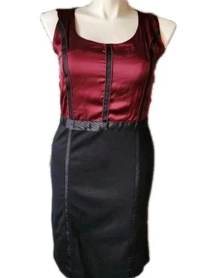 Vestido recto Dana Buchman para mujer 16 satinado borgoña negro falda caprichoso  Foto 1 de 4