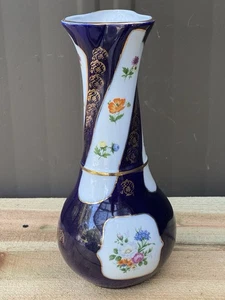 Jarrón Vintage ROMANIA IRIS ~ 1922 CLUJ NAPOCA Pintado a Mano Azul Colbalto Porcelana - Imagen 1 de 7