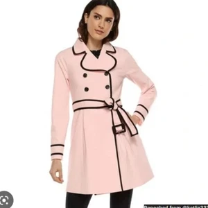 Elle Peach Trenchcoat mit schwarzem Besatz & Gürtel - wunderschön 34 Brustweite - Bild 1 von 7