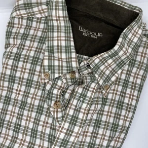 Barbour Men’s Long Sleeve Button Down Shirt Ivory/Green Plaid Size Large - Picture 1 of 11