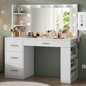 Schminktisch mit 4 Schubladen & 3 Ablagen Schminkschminktisch 3 Beleuchtungsmodi - Bild 1 von 21