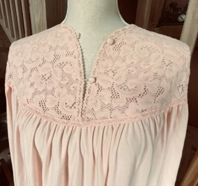 VANITY FAIR Melocotón Nylon Vellón Camisón Largo Mangas Largas Encaje Corpiño Med Foto 1 de 4