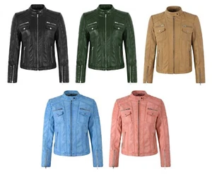 Women's Quilted Fashion Biker Zipper Closure Motorcycle Lambskin Leather Jacket - Picture 1 of 28