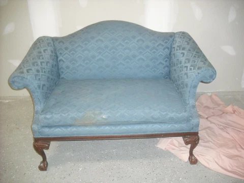Vintage Camel Back Loveseat Sofa Blue,Clawed Feet Estate By Pennsylvanna House Cover