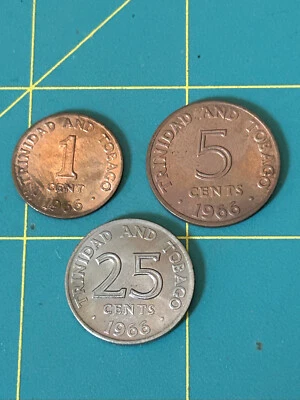 1966 Trinidad & Tobago 1, 5 & 25 Cent coins - Image 1 of 4