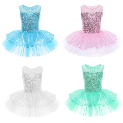 Kids Girls Sequins Ballet Tutus Dance Leotard Dress Princess Fairy Tiered Skirt - Image 1 of 2