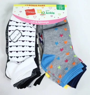 Niñas Hanes 13 Pares Multicolor Calcetines al Tobillo Talla 4-10 NUEVO Foto 1 de 4