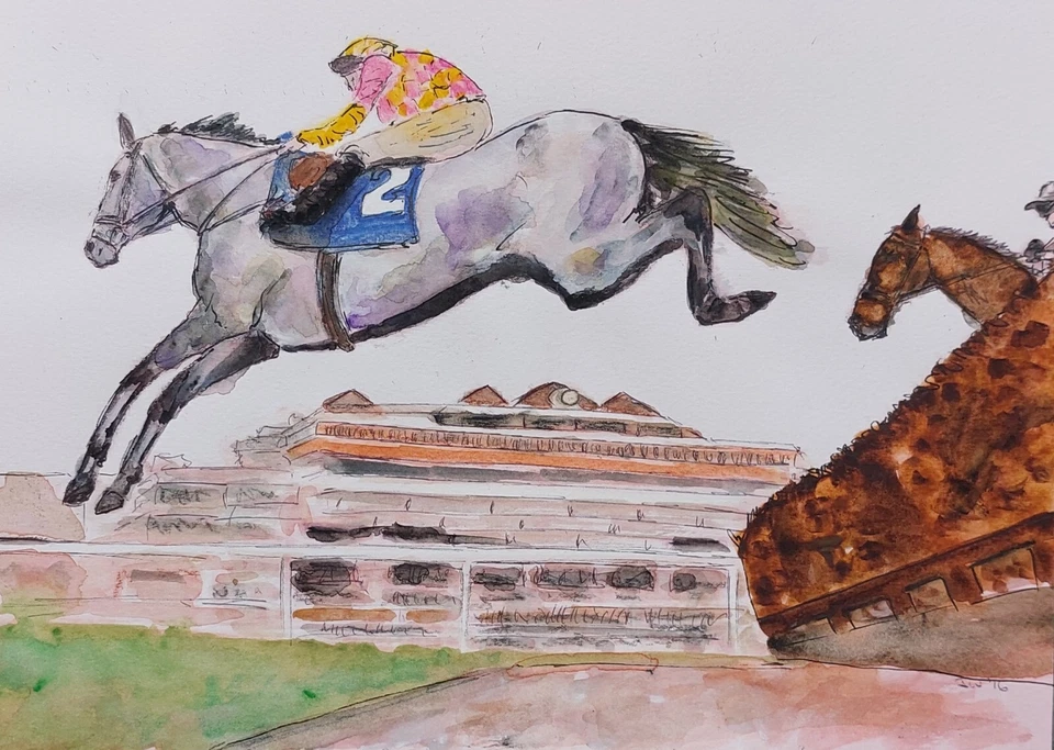ORIGINAL HORSE RACING WATERCOLOUR PAINTING 'DYNASTE'  NATIONAL HUNT ART SPORT - Image 1 of 1