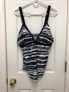 Champion Womens Bathing Suit Tank Top/Size XL 16-18/Black & White Stripes - Picture 1 of 5