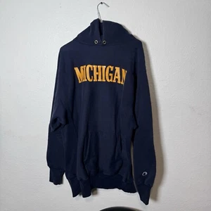 Vintage 90s champion reverse weave Blue Michigan hoodie Hooded sweatshirt 2XL - Picture 1 of 4