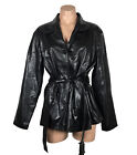 Vintage Y2K RAVE Faux Leather Black Jacket Long Club Belted Goth Pleather XL NEW
