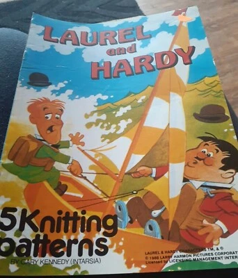 😇 Intarsia Gary Kennedy Laurel Hardy Vintage Knitting Pattern family Jumpers - image 1 of 4