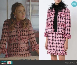 Moschino HOUNDTOOTH TWEED JACKET SKIRT SET PINK 4 6 8 Dynasty Fallon Carrington - Picture 1 of 17