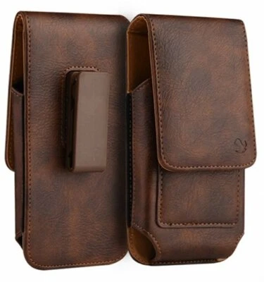 For Samsung XL Phone Holster Case Brown Vertical Leather Pouch w/ Belt Clip Loop - Image 1 of 4