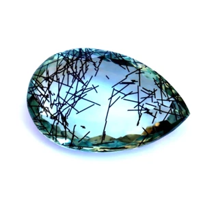 76 Ct  Black Rutilated Quartz Natural Pear Cut GGI Certified Loose Gemstone - Picture 1 of 7