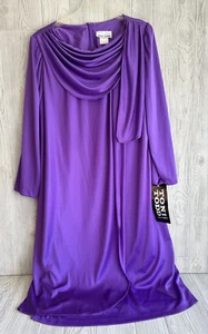 NWT Vintage 1970s Toni Todd Purple Draped Collar Scarf Zip Maxi Dress Sz 20 USA - Picture 1 of 9