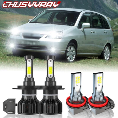 For Suzuki Aerio 2002-2007 4x LED Headlights Fog Light Bulbs Kit White 6000K - Image 1 of 4