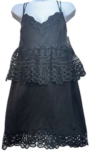 Tahari Arthur S. Levine Women Lace Peplum Strappy Mini Dress Sz 8 Black Cocktail - Picture 1 of 13