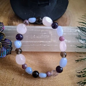Stress and anxiety crystal healing bracelet For Women Rose Quartz Lepidolite - Picture 1 of 7