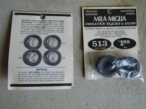 2 Pair vintage slot car Mila Miglia 513 Cheater slicks & Mag. hubs NOS tires new - Picture 1 of 5