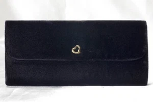 Victorias Secret Clutch Bag Purse Velour Velvet Felt Black Gold Heart ~10"x4"x2" - Picture 1 of 6