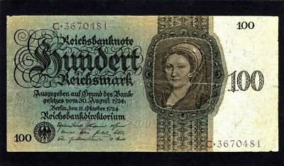 Germany 100 Reichmark 1924  P-178  VG - Image 1 of 2