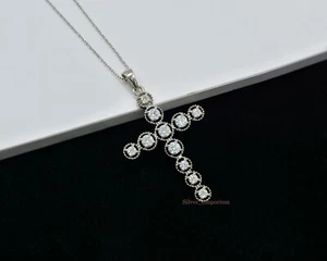 Collar colgante cruz boda moissanita plata de ley 925 joyería - Imagen 1 de 10