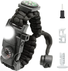 Pulsera Paracord de Supervivencia 20 en 1 Kit de Engranaje Ajustable con Luz LED SOS, Fuego - Imagen 1 de 8