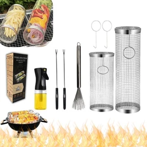 Rolling Grilling Basket for Outdoor Grilling - 2PCS - Stainless Steel BBQ Acc... - Picture 1 of 7