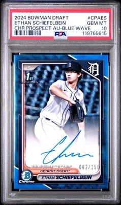 2024 Bowman Draft Ethan Schiefelbein Blue Wave Auto /150 PSA 10 Detroit Tigers - Image 1 of 2