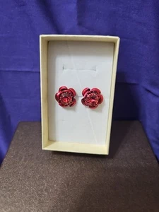 Ohrringe rotes Swarovski Element mit roter Rosette - Bild 1 von 1