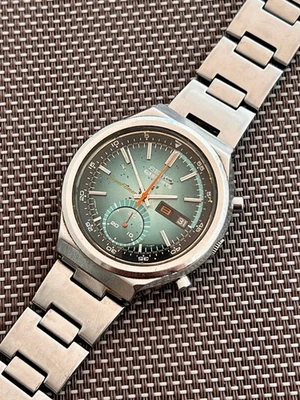 Reloj automático cronógrafo temporizador de velocidad Seiko 6139-7060 esfera verde para hombre Foto 1 de 4