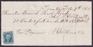 Recibo de guía con sello de ingresos Taunton Branch RR MA 2/9 1865 cuerdas de madera - Imagen 1 de 1