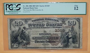 1882 BB $20 Lincoln Il. Charter #3369 PCGS F-12 Very Rare!!! - Picture 1 of 2