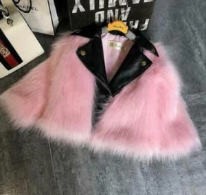 Girls Children Kids Winter Soft Furry Coat Faux Fox Fur Biker Jacket Cotton Park - Picture 1 of 12