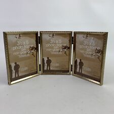 MCM Gold Metal Embossed Hinged Triple Picture Photo Frame 3.5x5" Intercraft