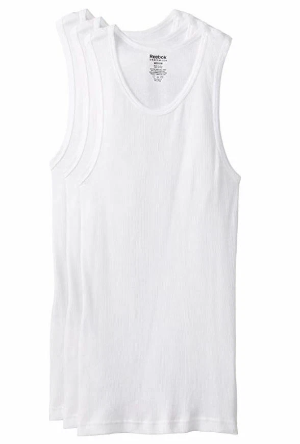 Paquete de 3 camisetas interiores de algodón acanaladas blancas Reebok para hombre, pequeñas NUEVO Foto 1 de 1