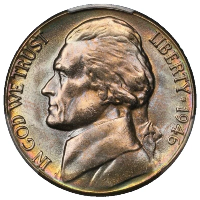 1946-D Jefferson Nickel PCGS MS-65 Monster Rainbow Toning Album Toned End - Image 1 of 4