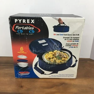 VTG Pyrex Portables 2 Qt Casserole Bowl With Lids. Microcore case. New & Sealed - Picture 1 of 12