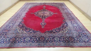 Large Persain Carpet Rug Hand Made Wool Vintage Living Room 12ft x 8ft 8" RED - Picture 1 of 23