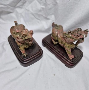Vintage Pair of Early 20th Century Chinese Rhodonite Carving Foo Dogs L15*H11cm - Picture 1 of 8